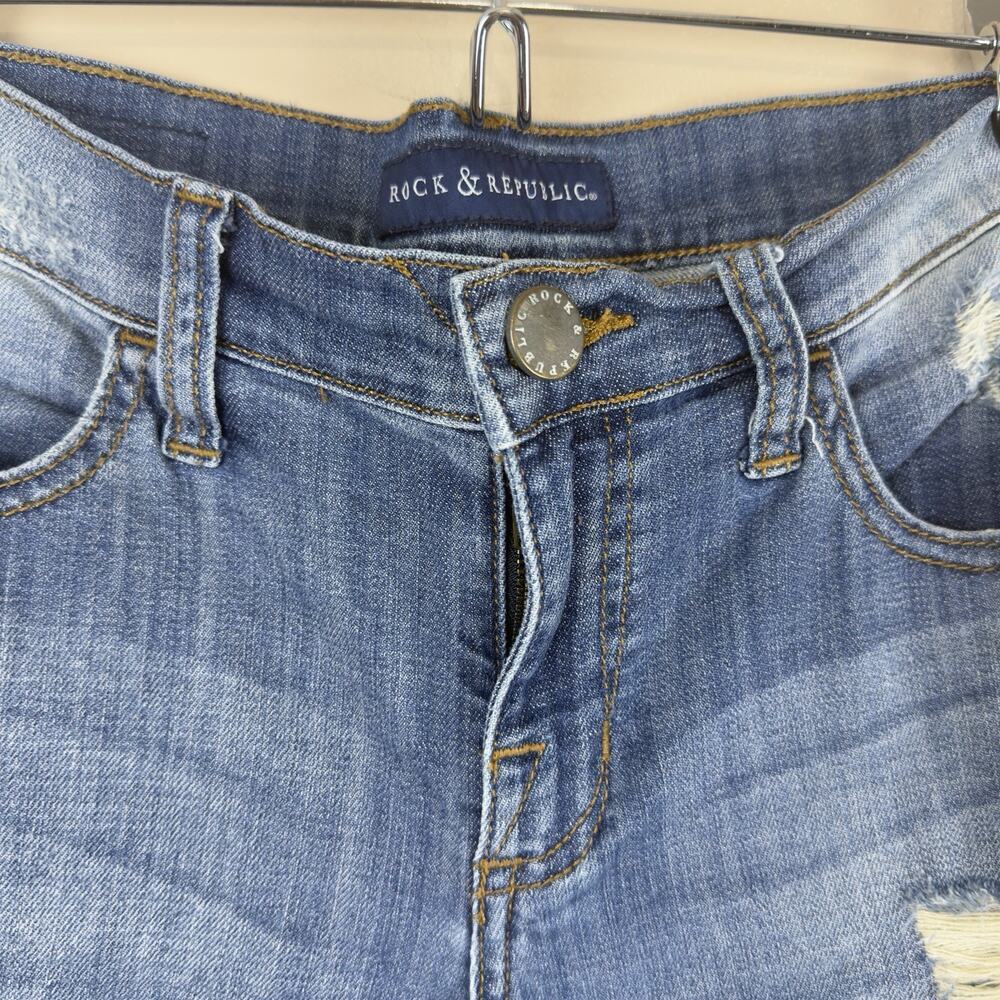 Rock & Republic Bumpershoot Denim Shorts Frayed Hem Women’s Size 6 Mid Rise - Picture 4 of 12
